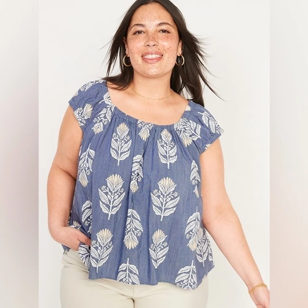 Old Navy Puff-Sleeve Printed Cutout Tie-Back Swing Blouse Size 3x